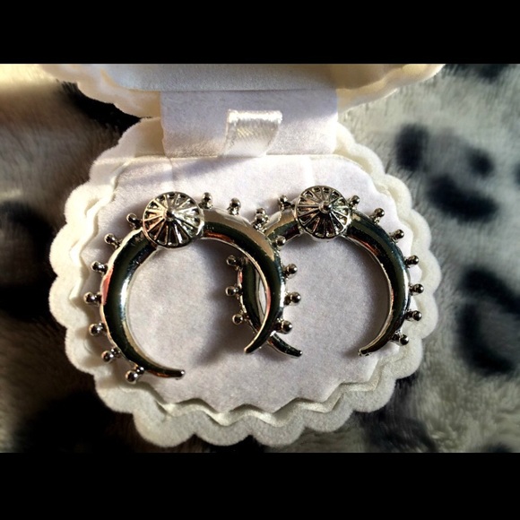 Silver Crescent Moon Earrings - Picture 1 of 2